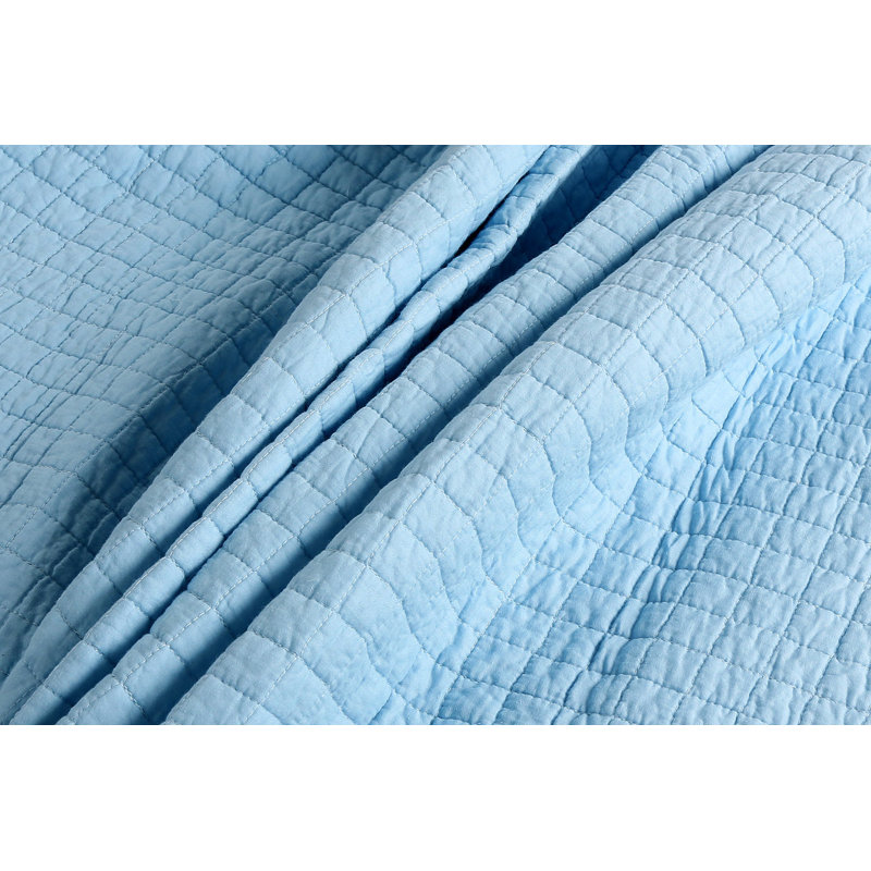Light Blue Cotton Quilted Reversible Throw Blanket 50"x60"