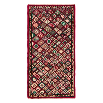 Pasha One-of-a-Kind Hand-Knotted 1960s Vintage Distressed Rug in Red/Green/Brown/Pink Geometric Pattern -  Rug & Kilim, 24586