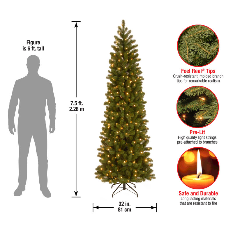 The Holiday Aisle® Downswept Douglas Fir Pencil Slim Tree with Clear Lights, 7.5'
