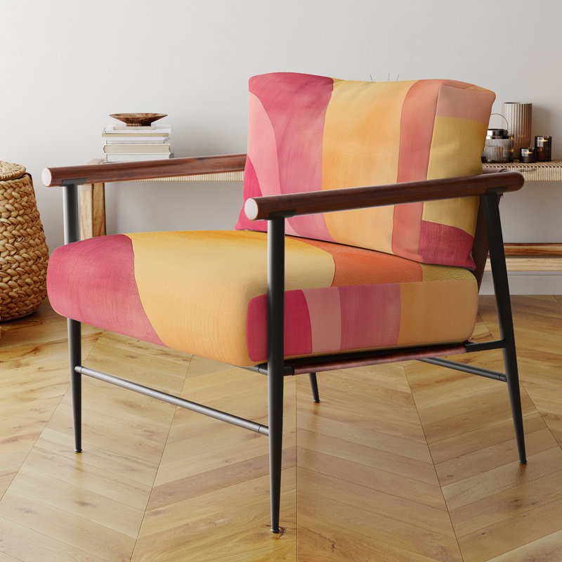Chaise d'appoint abstraite moderne transitionnelle - Fauteuil Arcs II rosé et doré, Brown Round Arms