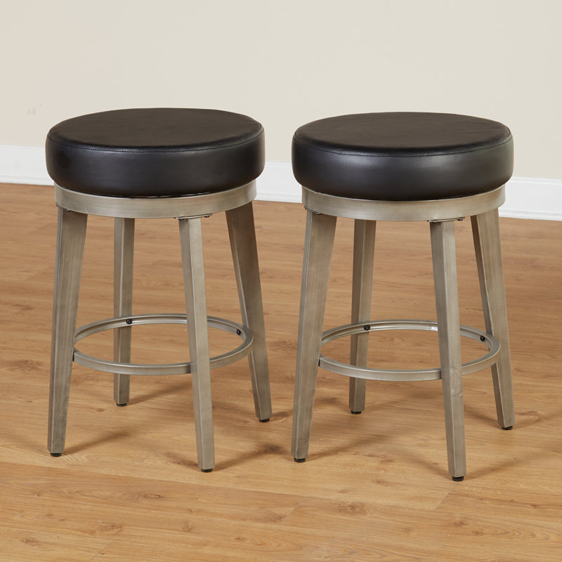 Tabouret de bar pivotant 30,5 po Gadberry, Noir, Étain brossé, 24.5"