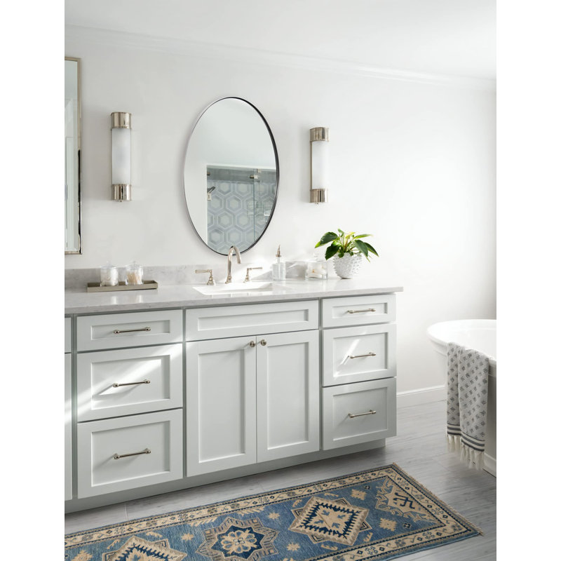 Kaitlee Modern Bathroom Vanity Wall Mirror | Stainless Steel Frame, Matte Black, 36" x 24", Oval