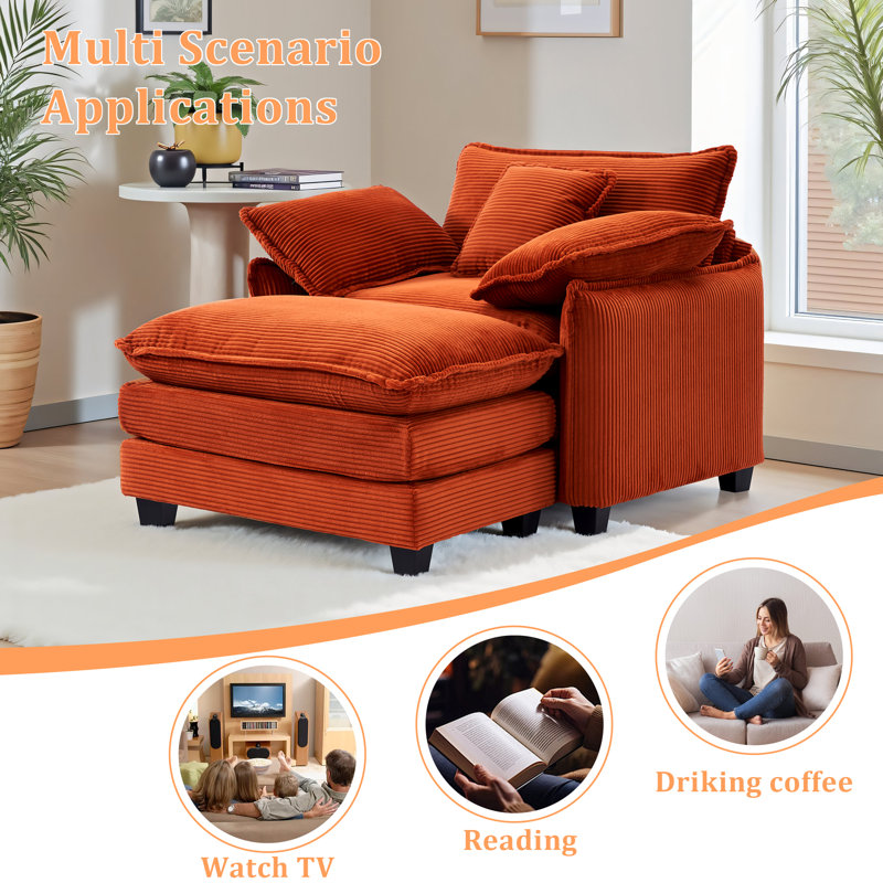 Modern Oversized Chair With Ottoman - 41" W Comfy Corduroy Accent Chair, Single Sofa Chair, Large Upholstered Armchair With Extra Thick And Deep Seat Lounge Chair For Living Room,bedroom