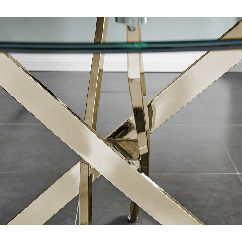 Tierra 4-Person Round Tempered Glass Dining Table, Gold, 29.53"H x 39.37"L x 39.37"W