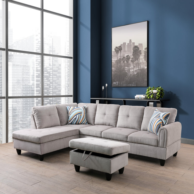 Addalyne Upholstered L-Shaped Sectional Left Hand Facing, Gray Microbeer