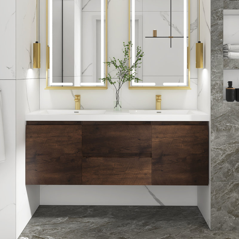 Ensemble de meuble-lavabo double 60 po avec dessus Gouin, Palissandre