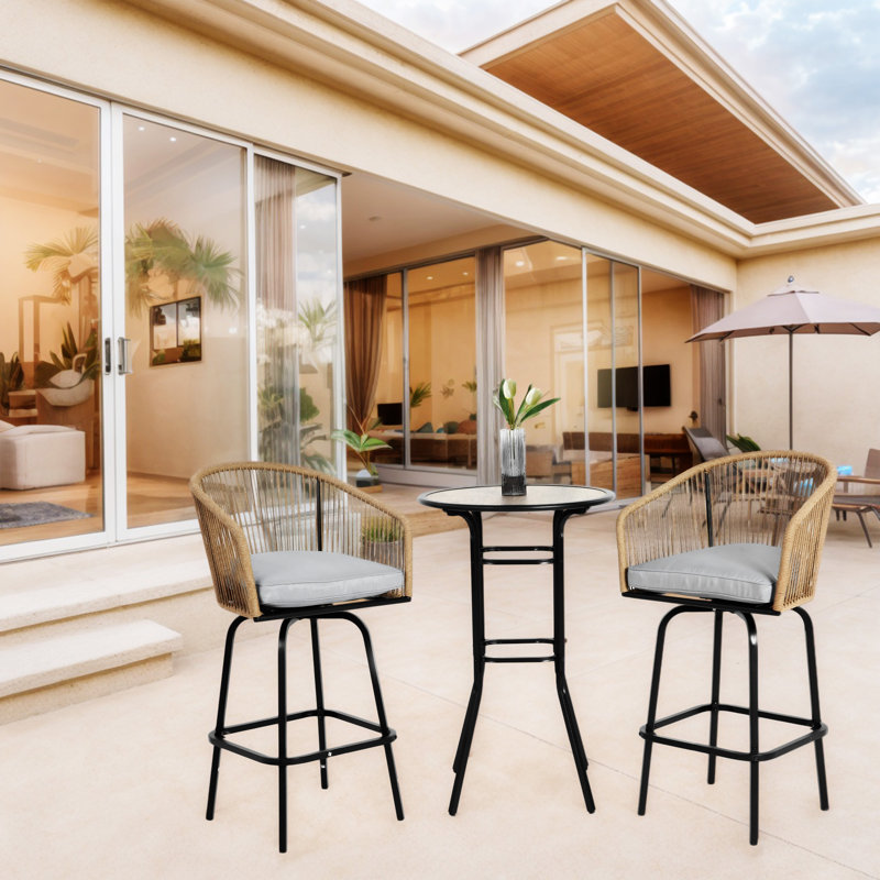 3Pcs Outdoor Bar Set, Gray