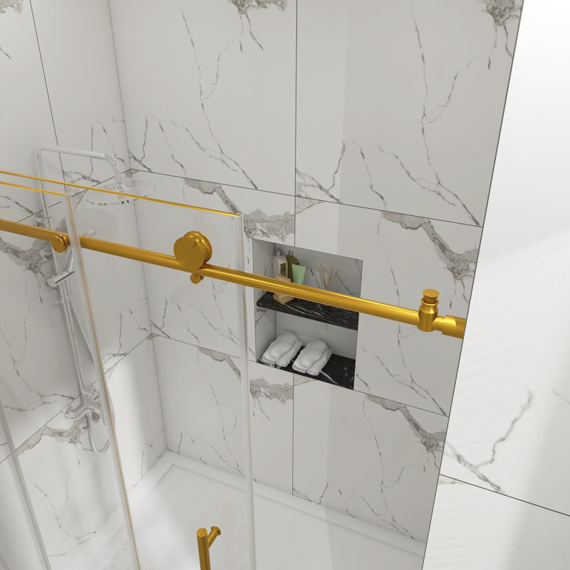 56-60 "W X 76"H Frameless Shower Door In Brushed Gold, Brushed Gold