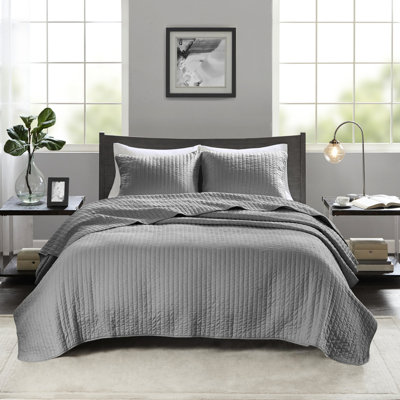 Literie réversible gris très grand / très grand gris - Microfibre, rembourrée de coton, traitement des allergies en microfibre de couleur avec rembourrage, réversible,
