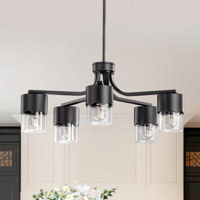 Lustre araignée moderne / traditionnel à 5 lumières de 28 po de large avec abat-jour en verre transparent Kailyn pour la salle à manger ou la cuisine Kailyn