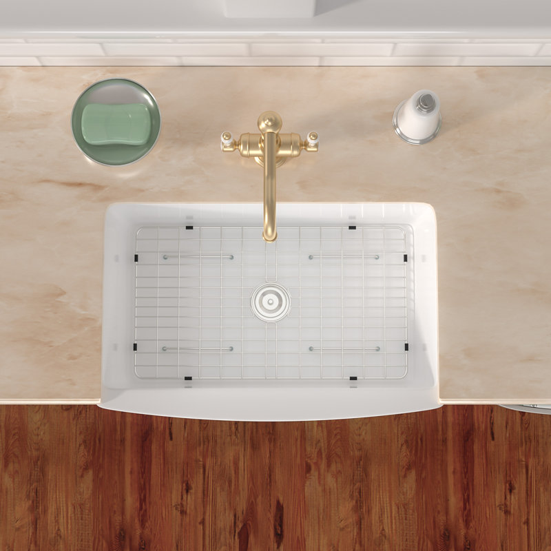 30" L x 21" W Undermount Ceramic Farmhouse Kitchen Sink Porcelain Single Bowl Kitchen Sink, Curved Arched Apron Front