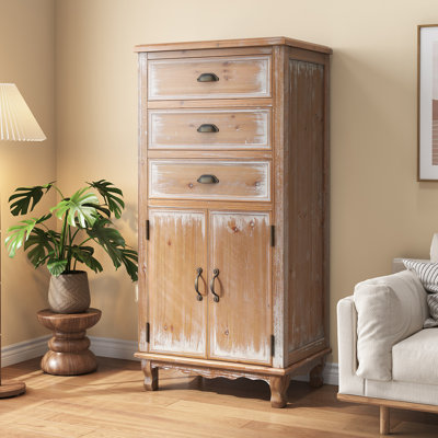 Armoire de rangement rustique en bois avec porte découpée décorative et 3 tiroirs