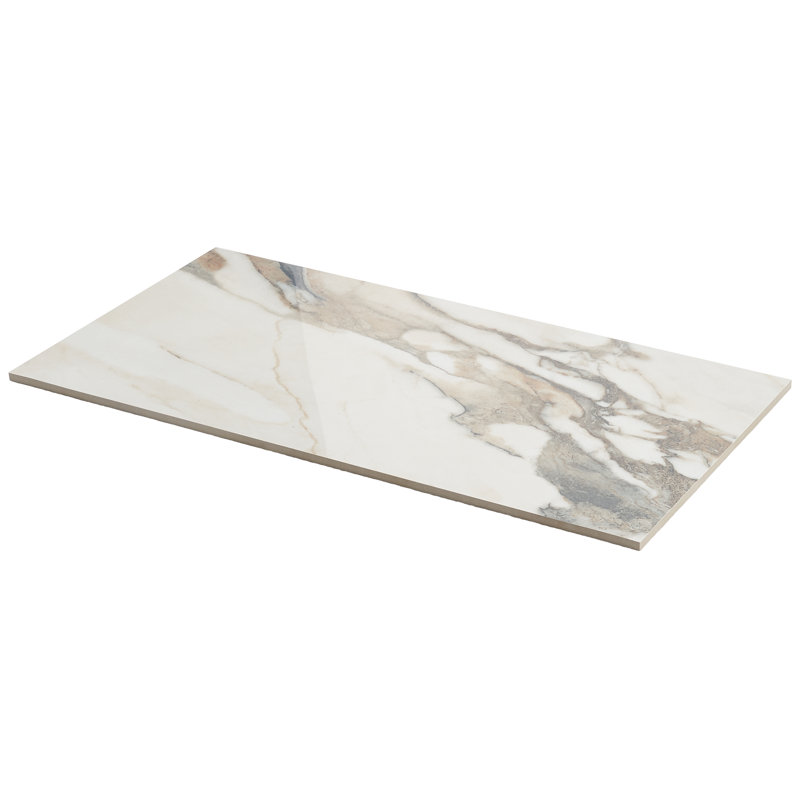 Everstone 12" x 24" Polished Marble Look Porcelain Floor and Wall Tile, Calacatta Rustico