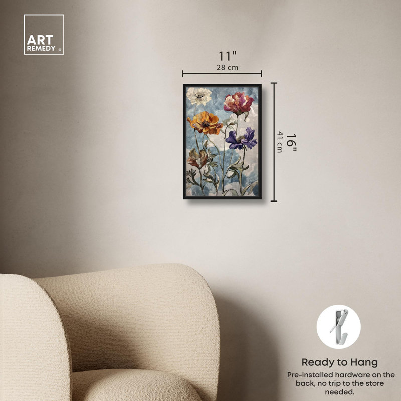 Art floral rétro sur toile Hued Blossom II par Art Remedy, H 16 po x l 11 po, Structure noire