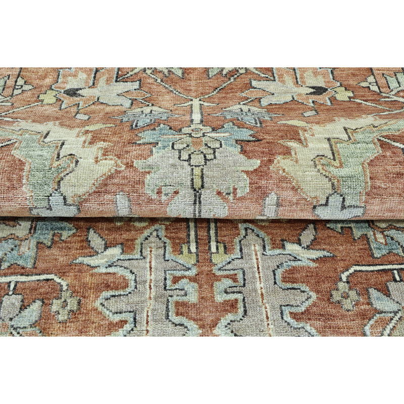 Hand Knotted Wool Area Rug in Rust And Gold, Rectangle 5' x 8'