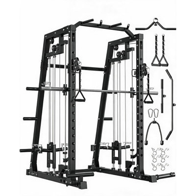 2200lbs Smith Machine Power Cage with LAT Pulley & Crossover – Home Gym