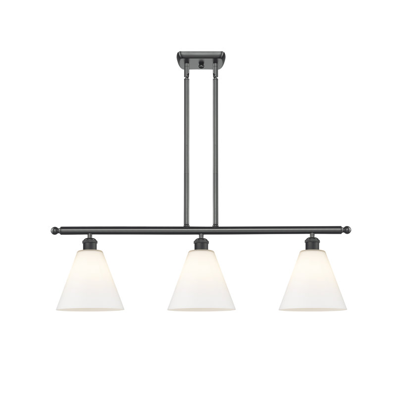 Luminaire suspendu linéaire à 3 lumières pour îlot de cuisine Alzata, Blanc mat, H 44,25 po x l 36 po x P 8 po, Noir mat