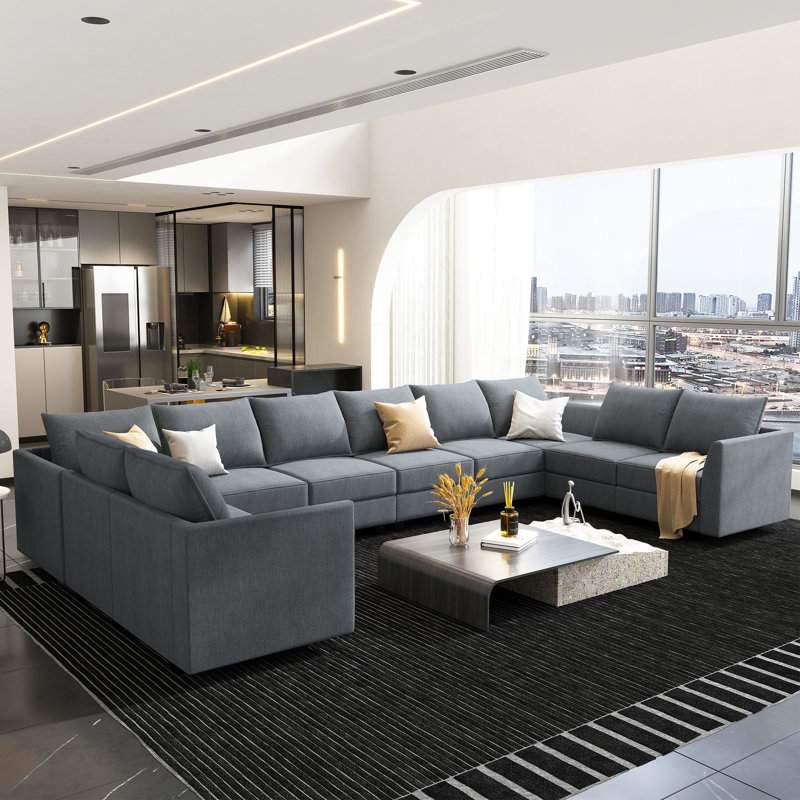 Extra Large Sectional Couches Corner Modular Sectional Sofa, Bluish Gray Polyester
