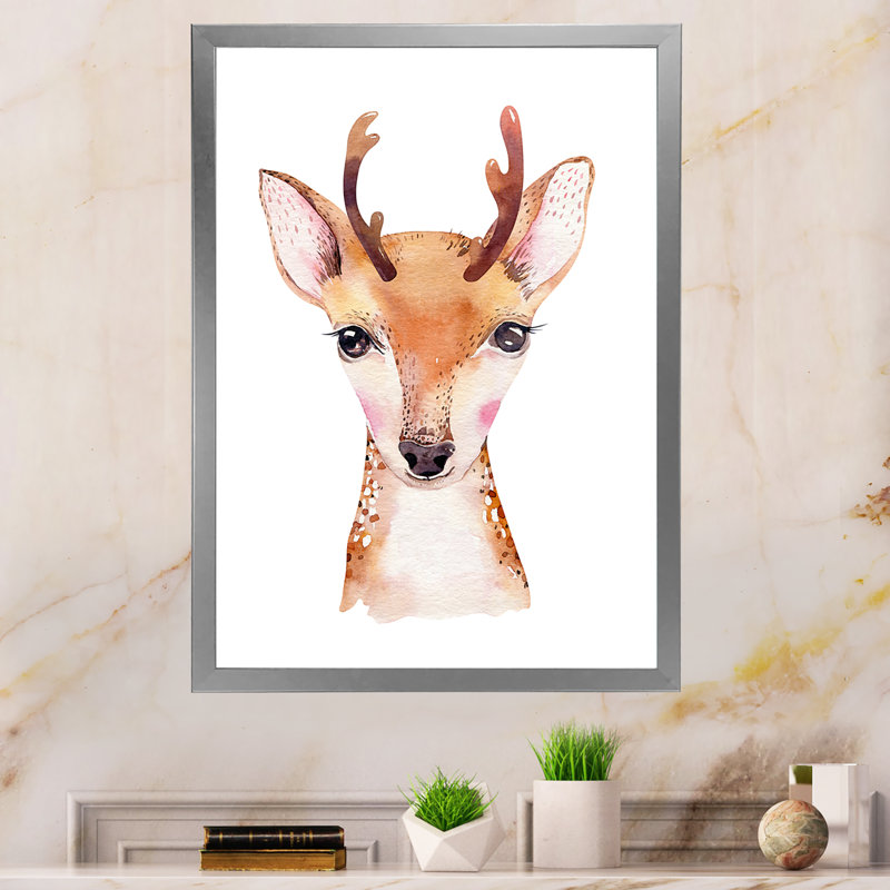 Mignon portrait d'antilope II - peinture, H 40 po x l 30 po x P 1,5 po, Cadre photo argenté