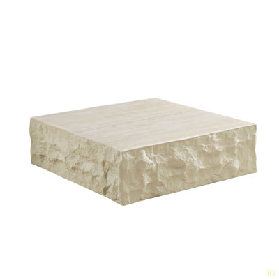 Table basse carrée en fibre de verre pour salon, table rétro de 35,43 po, devant en imitation pierre du canapé, table basse au design moderne pour bureau, appartement, sans assemblage
