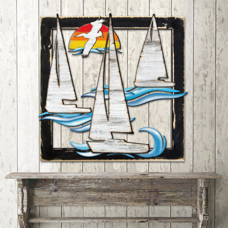 Décoration murale bateaux à voile Sunrise, H 18 po x l 18 po x P 1 po