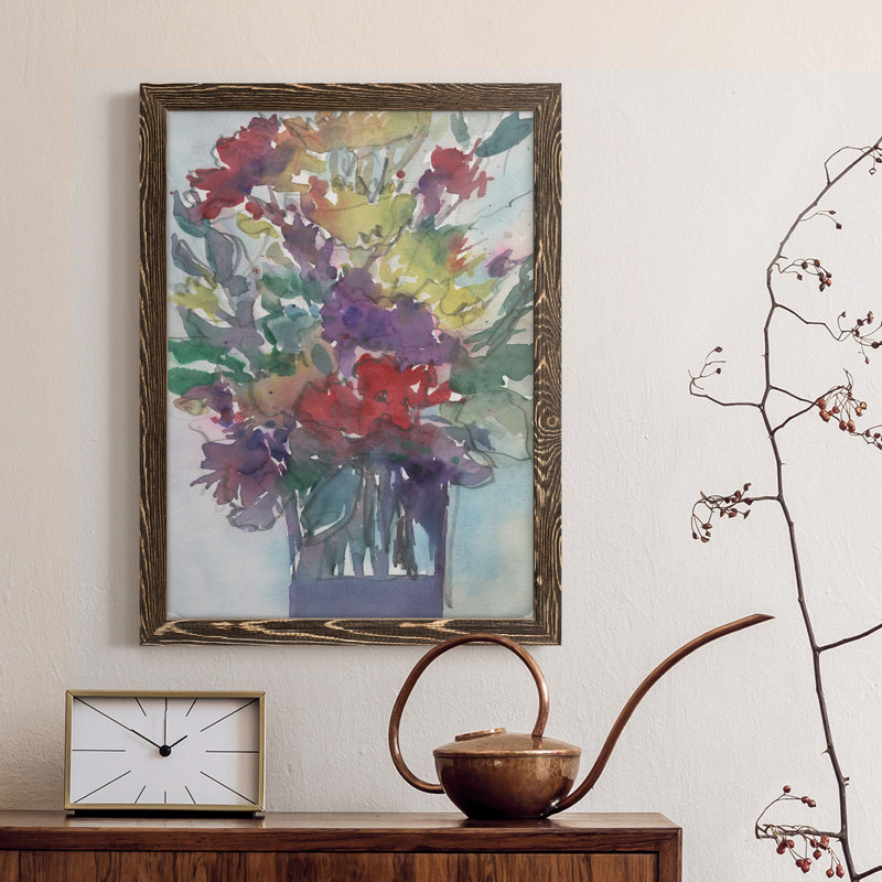 Pièces de jardin II - peinture sur toile encadrée, H 17 po x l 20 po x P 1 po, Cadre noyer