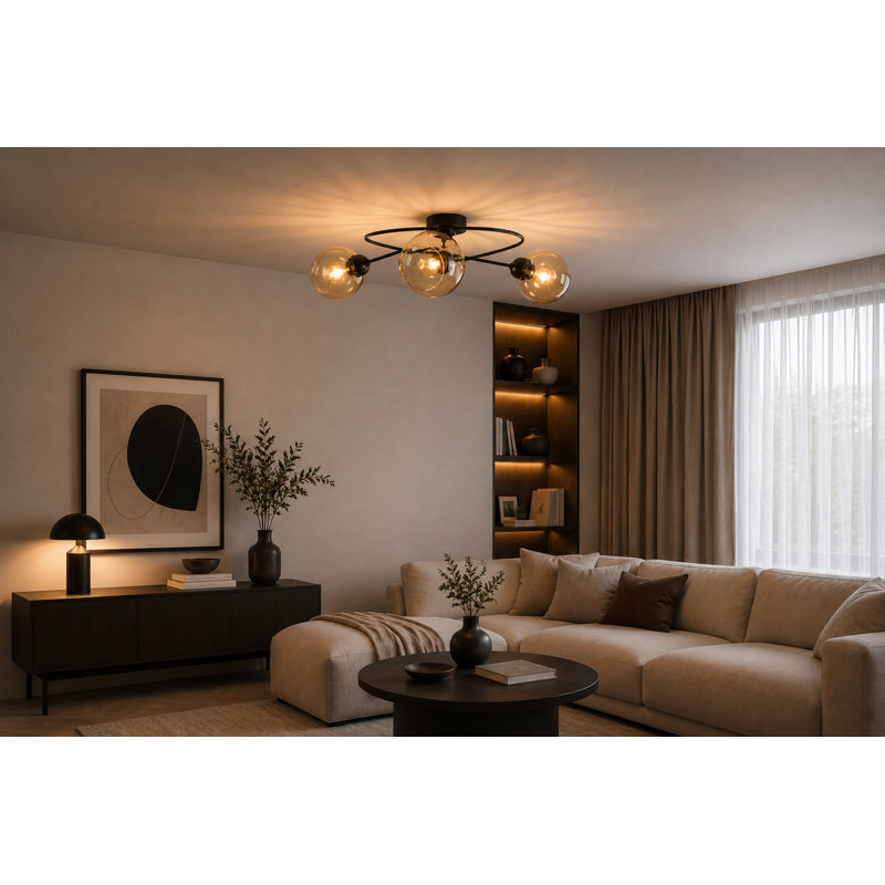 Glass Semi Flush Mount, Colourful, Orange/Honey, 3 Lights