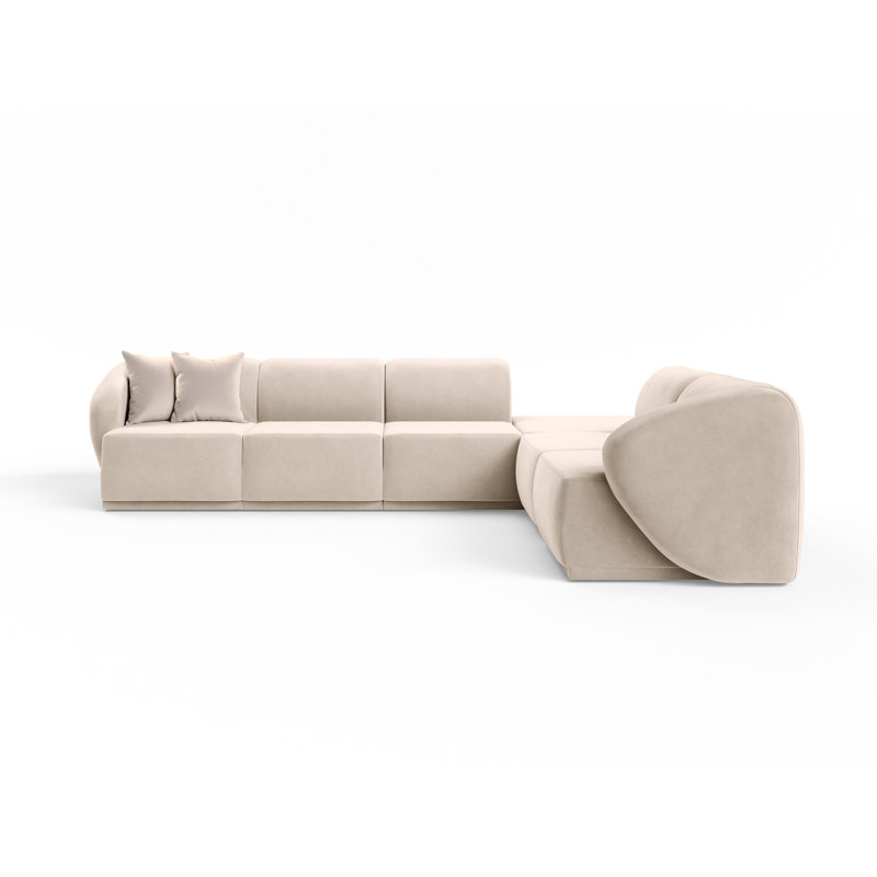 6 Seater Velvet Sofa & Chaise, Beige Velvet