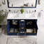 Minnich Meuble-lavabo double bleu avec comptoir en quartz de Carrare et lavabos en porcelaine encastrés