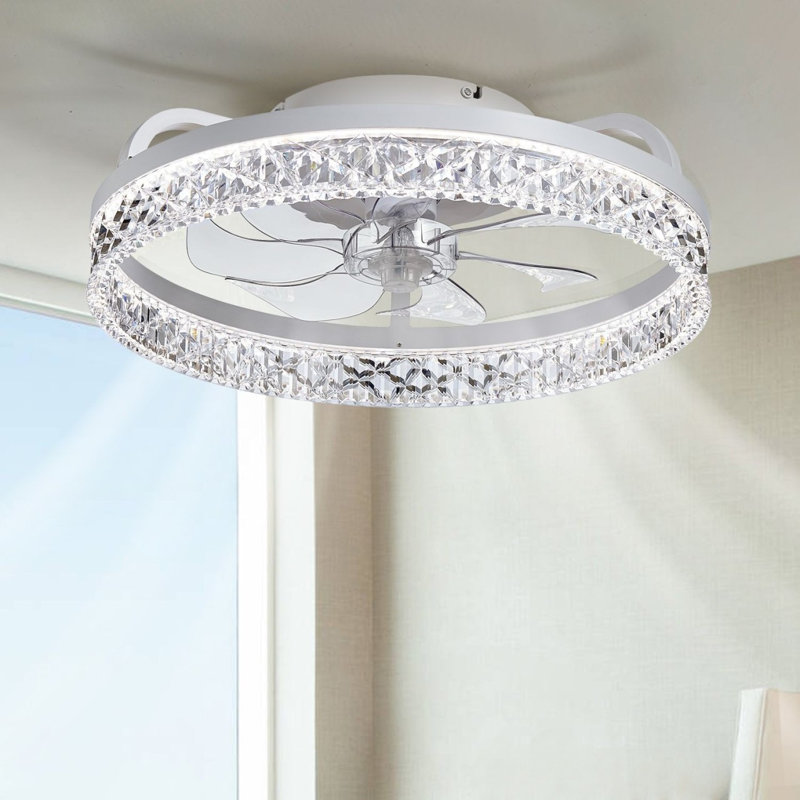 Kalyx Modern Crystal Ceiling Fan Light with Remote and Smart APP, White