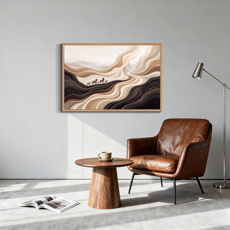 Bighorn Sheep on Wavy Earth Tone Layers, art mural sur toile, 32"H x 48"W