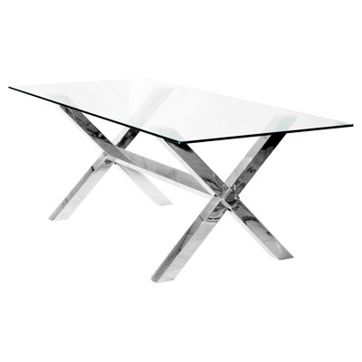 Rectangular Glass Top Dining Table with Steel Base