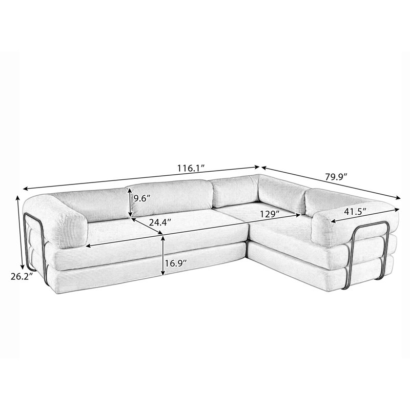 Canapé-lit modulaire surdimensionné de 116 po, Brun