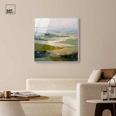 Rolling Green I Framed Acrylic Print Landscape Wall Decor by Art Remedy, Black Frame, 40 x 40