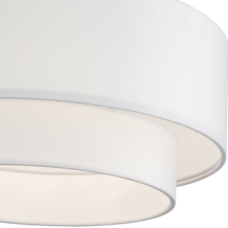 Grand semi-encastré 3 lumières or doux avec abat-jour en tissu blanc cassé fabriqué à la main, Or doux
