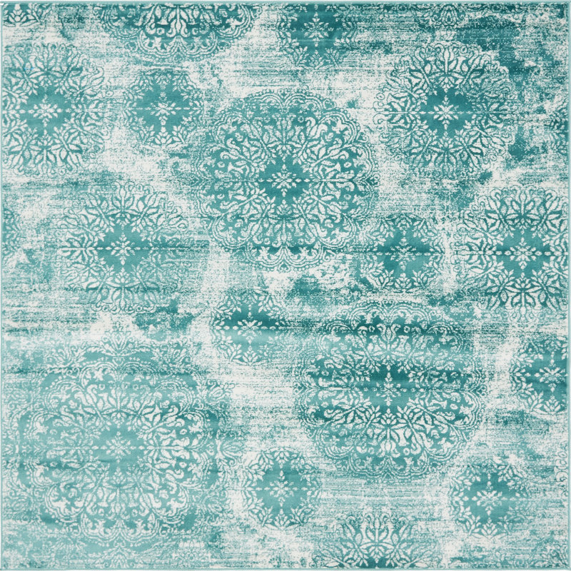 Tapis floral Brandt, Carré 8 pi, Blue