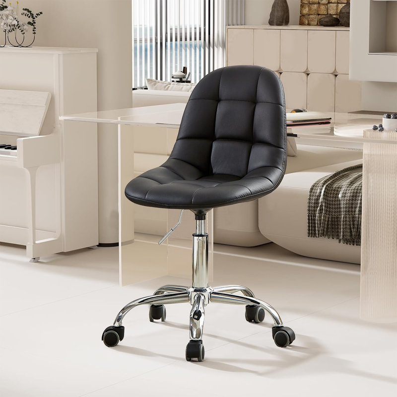 Set Of 2 Modern Armless Office Chair With Wheels, Adjustable Height Mid-Back Swivel Desk Chair, Black