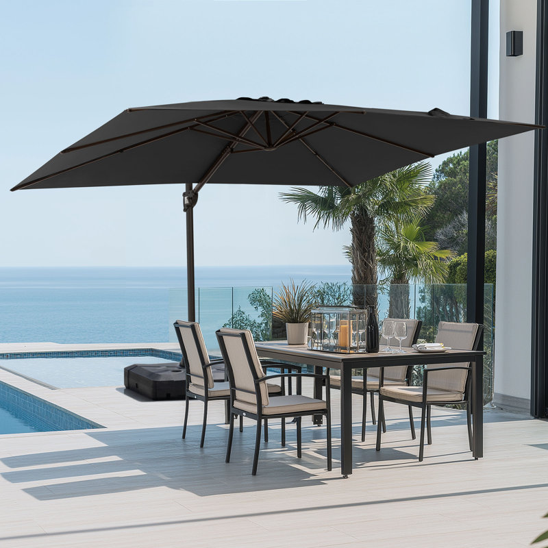 Parasol extérieur en porte-à-faux 141 po x 104 po, base lestée incluse, Noir