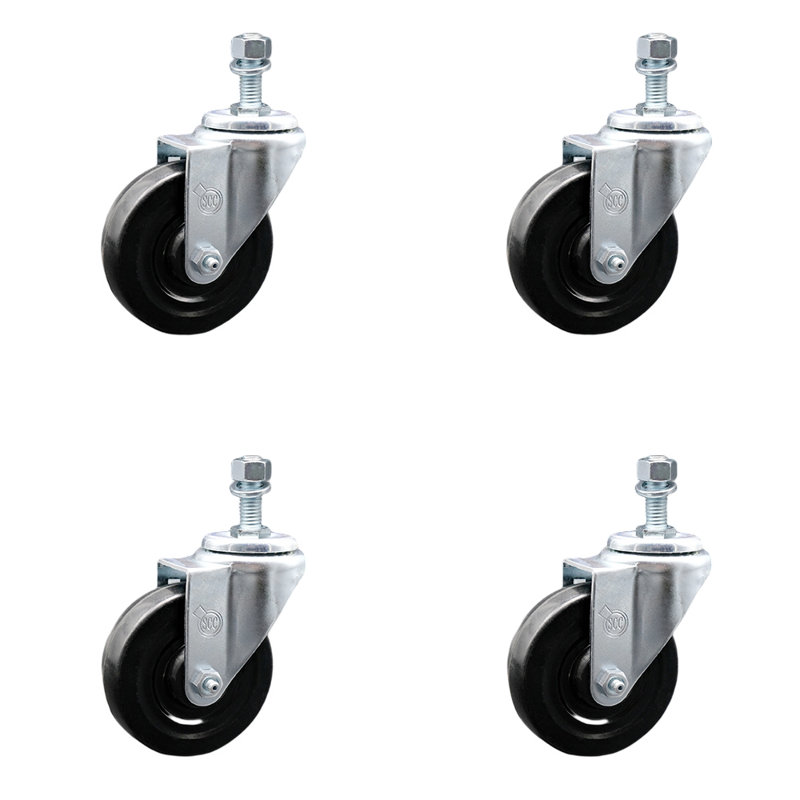 Ensemble de roulettes à tige filetée en caoutchouc dur de 4 pouces SS 12mm SCC