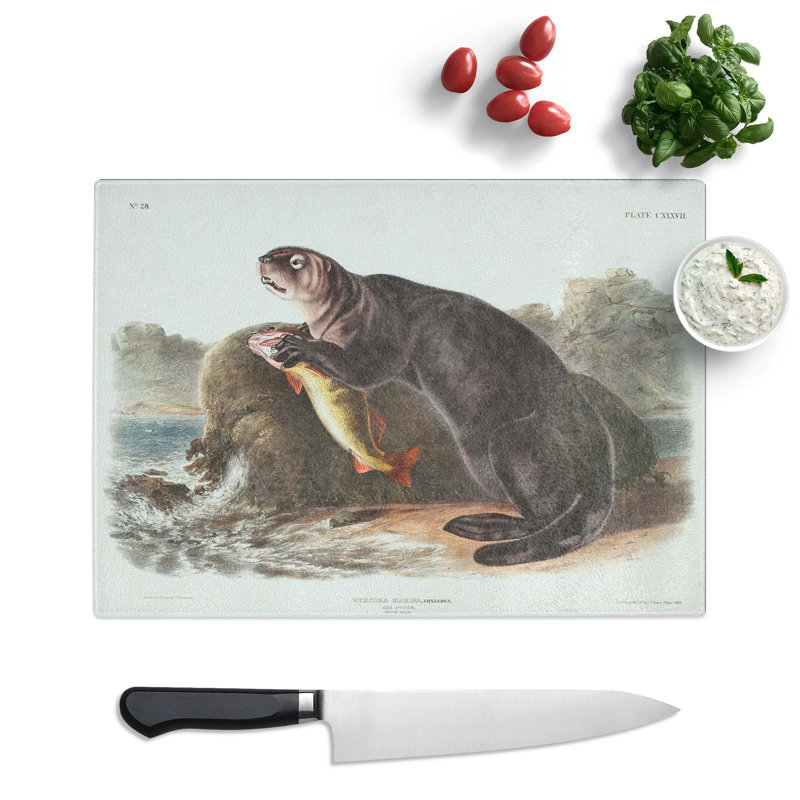 Tempered Glass Sea Otter by J.W. Audubon Chopping Board, 28.5 cm x 20 cm