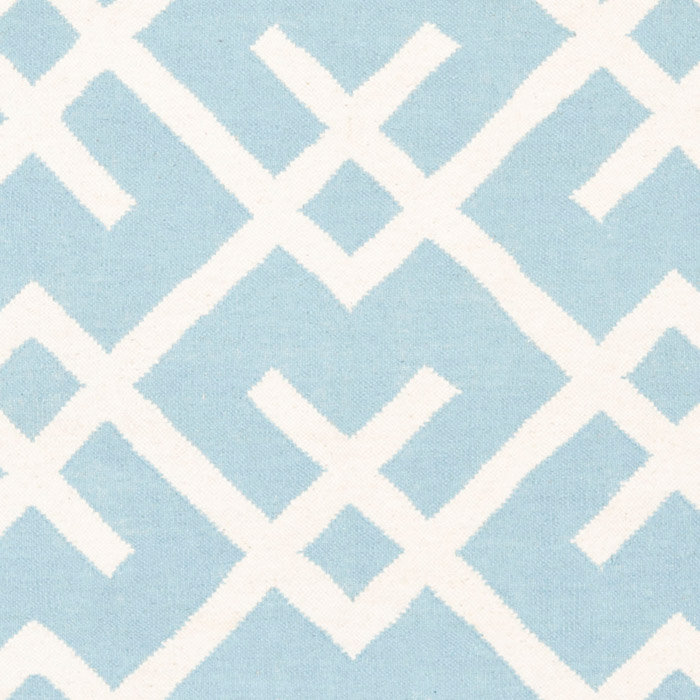 Fung Hand Woven Flat Weave Wool/Cotton Geometric Rug in Light Blue/Ivory