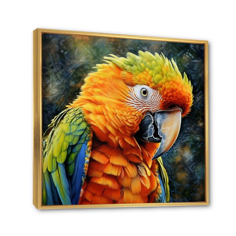 Perroquet tropical au paradis - impression, H 36 po x l 36 po x P 1,5 po, Cadre flottant doré