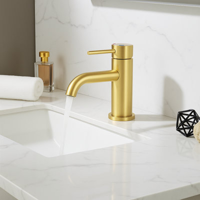 Robinet pour salle de bain à poignée simple, acier inoxydable, trou unique, or brossé | Idée de cadeau