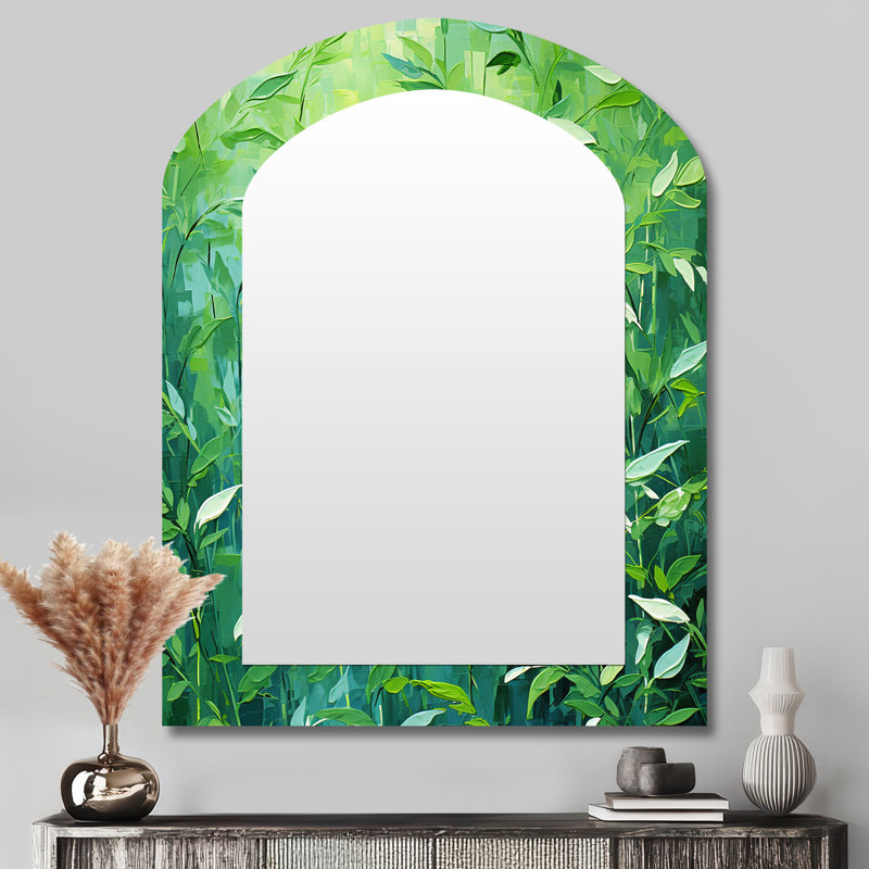 Herbs Tarragon Tales III - Herbs Asymmetrical Decorative Wall Mirror, Traditional Arch Mirror, Printed Metal Art, 43'' x 33''