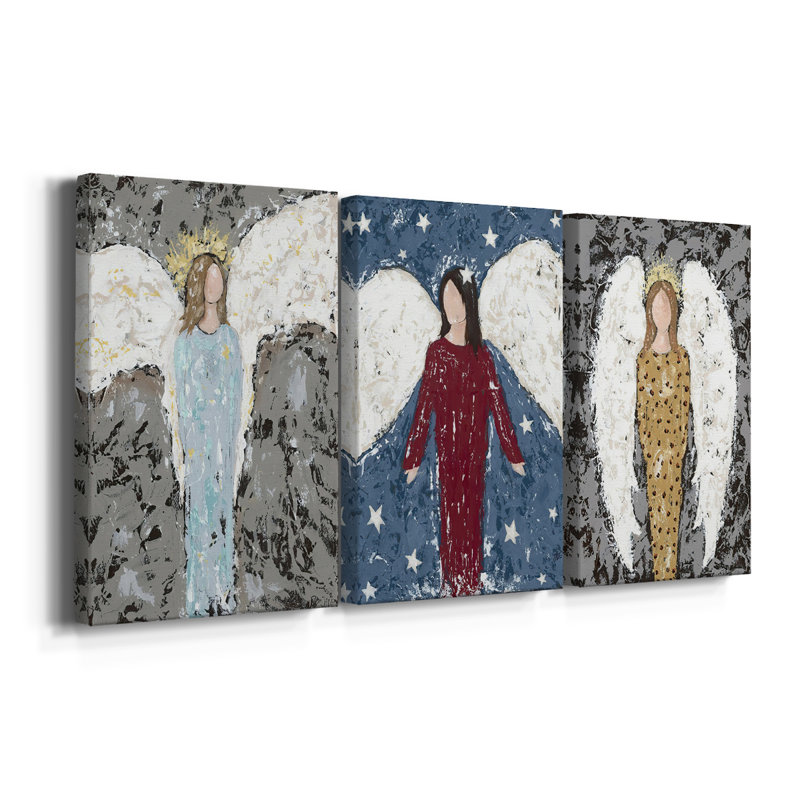 Anges tout le monde I - Toile tendue avec châssis sur mesure - 3 pièces, H 12 po x l 24 po