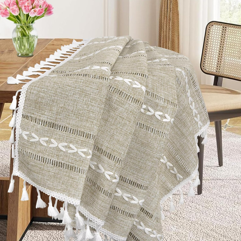 Petite housse de table boho carrée, lin printemps pour table basse ronde, housse de table de chevet, dessus de housse de couloir de commode, décor maison de campagne rustique d'été