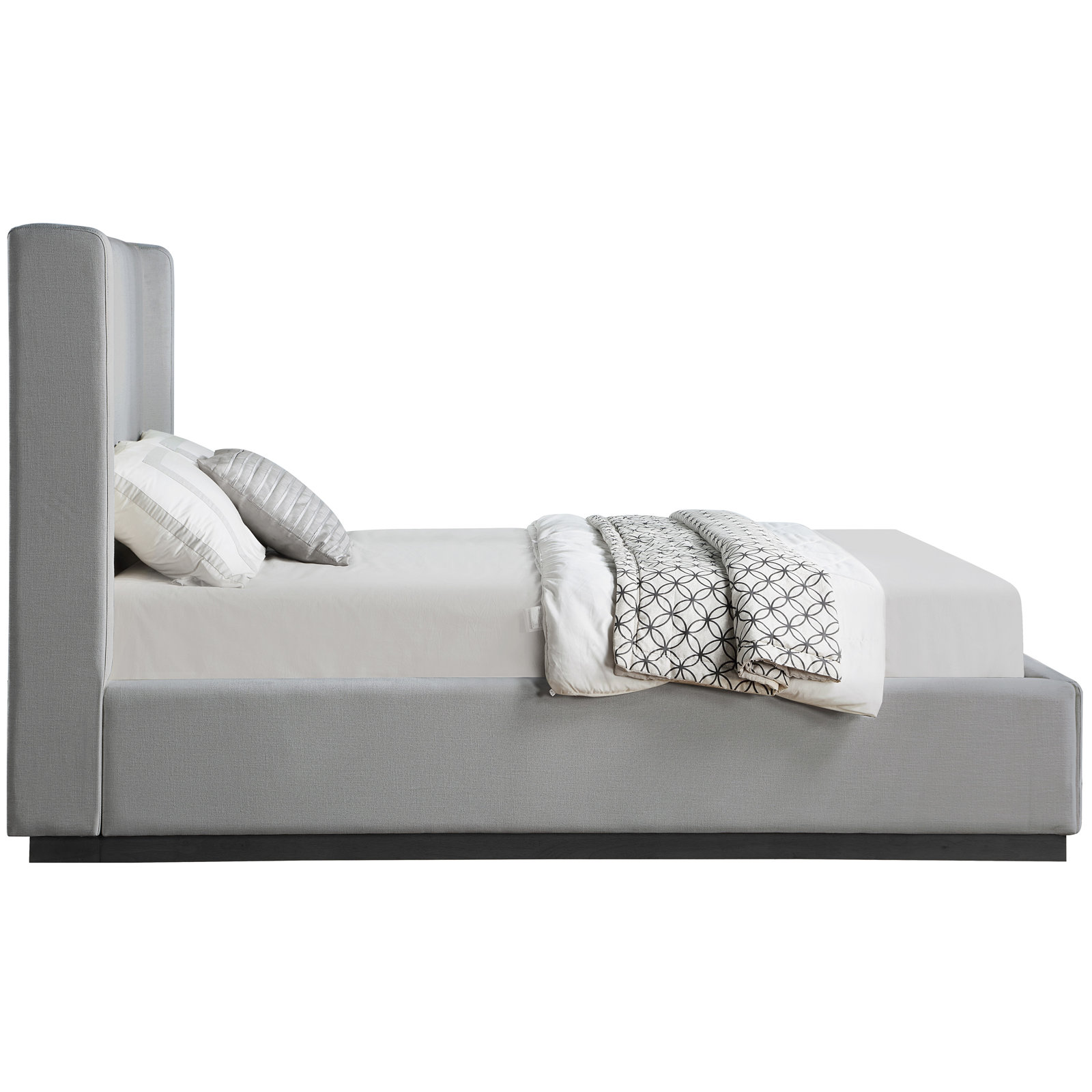 Earby Upholstered Panel Bed, Grey Linen Textured Fabric, Twin