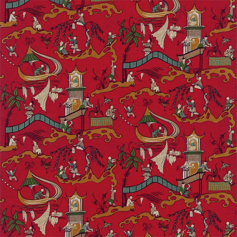 Pagoda River Fabric, Red/Gold