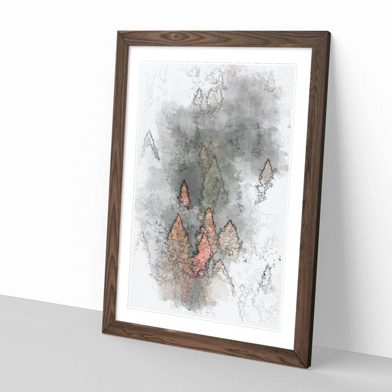 Pointed Trees - Single Picture Frame Painting on MDF, Walnut Framed, 33cm H x 24cm W x 2cm D