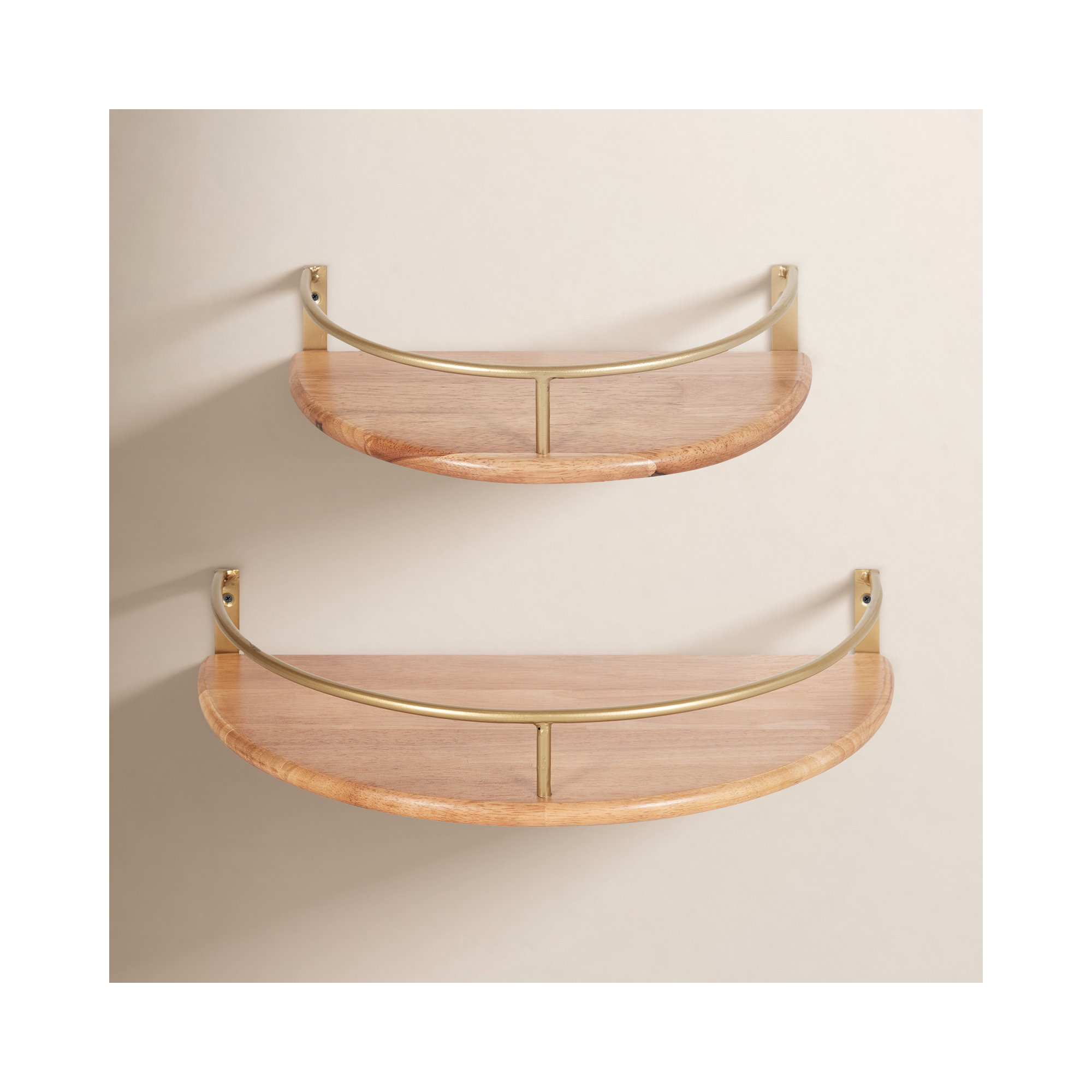 Haden Half Moon 2 Piece Floating Shelf Set, Beige